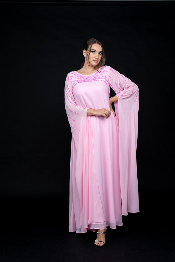 silk jalabiya with embroidered shoulder